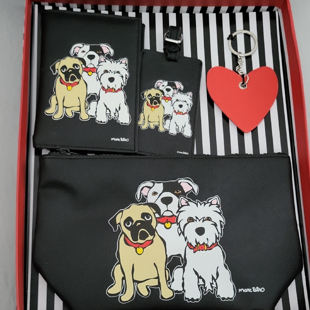 Marc Tetro Black Dog Trio Travel Accessory Set with Red Heart Keychain
